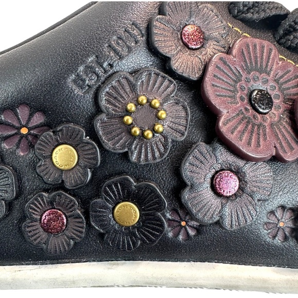 Coach Tea Rose Low Top, Leather Sneakers Black/Floral Details Women’s Size: 7.5 - Picture 10 of 16